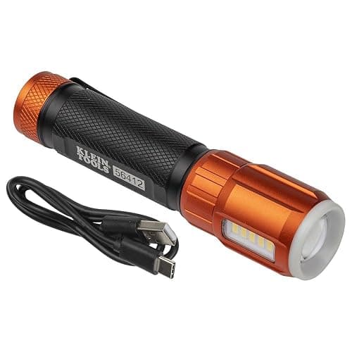 KLEIN TOOLS 56412 Rechargeable LED Flashlight with Flood Light, 500 lumens, USB-C Rechargeable, Pocket Clip, Magnet, for Professional Work - Image 1