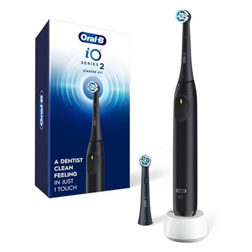 Oral-B iO Series 2 Rechargeable Electric Powered Toothbrush Starter Kit, Night Black with 2 Brush Heads - Automatic Pressure Sensor to Protect Gums - 3 Modes - 2 Min Timer - Image 1