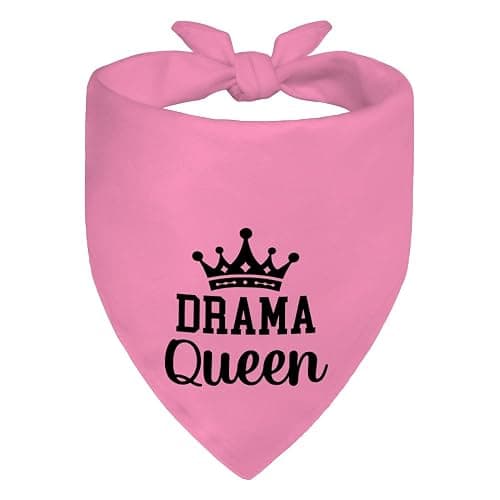 WHTYEFZ Drama Queen Pink Dog Bandana, Funny Pet Scarf Accessory Photo Prop for Halloween Party Dinner, Halloween for Theater Girls Drama Mom, Funny Couple Gifts for Theater Girlfriend - Image 1