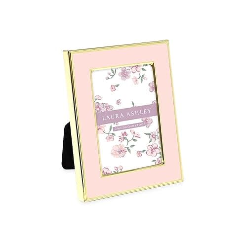 Laura Ashley 2x3 Pink Enamel Picture Frame, Gold Metal Edge with Easel, for Countertop, Counterspace, Tabletop Display, Bookshelf, Desk, Wall Décor, Photo Gallery (2x3, Pink W/Gold) - Image 1