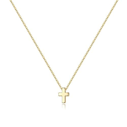M MOOHAM Cross Necklace for Women Teen Girls, Dainty 14K Real Gold Plated Cross Pendant Necklace Sideways Cross Choker Layered Cross Necklace Gifts for Women Girls - Image 1