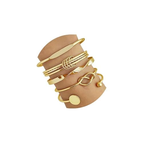 Golden Bangle Bracelets Set for Women, 14k Gold-Plated Multi Layer Stackable Cuff Bracelets, Personalized Boho Non Tarnish Adjustable Bangle Jewelry Gift for Her - Image 1