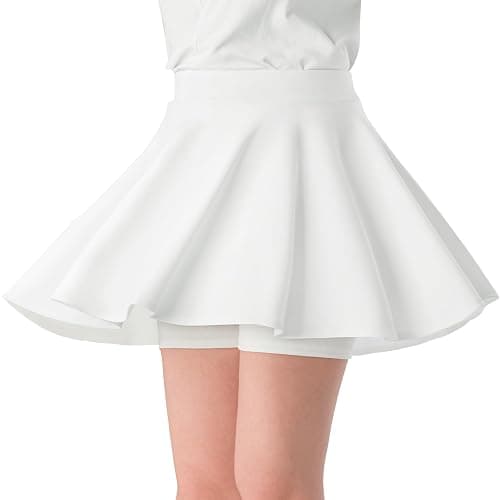 Comfyouth Kids Girls Plain Skater Skirt Stretchy High Waisted Skirts with Shorts Pleated School Skirt for Girls 5-13 Years - Image 1