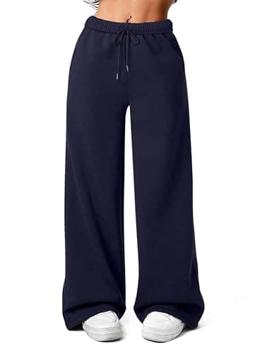 FACDIBY Women's Fleece Wide Leg Sweatpants Winter Warm Thermal Straight Leg Sweat Pants with Pockets - Image 1