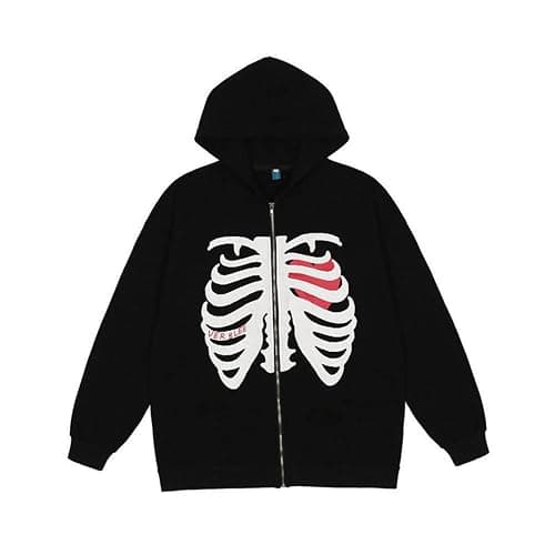 HUDENRTV Skeleton Zip Up Hoodie Fashion Vintage Y2k Jacket Graphic Sweatshirt Streetwear Halloween Hoodie for Men and Women - Image 1
