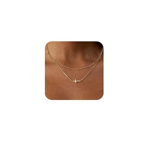Modernplus Gold Layered Necklaces for Women, Dainty Layering Chain Necklace Stackable Pendant Choker Necklaces Trendy Jewelry Gifts - 2 Layer-cross - Image 1