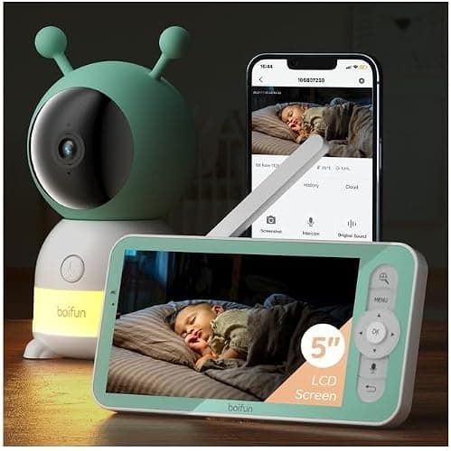 BOIFUN 2K Baby Monitor WiFi, Telecamera 360° con Luci Notturne e Display LCD 5" 3MP, Controllo da App e Monitor, Auto Tracking, Rilevamento Movimento e Suono IA - Image 1