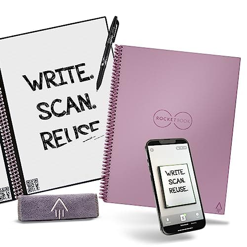 Rocketbook Core Reusable Smart Notebook | Innovative, Eco-Friendly, Digitally Connected Notebook with Cloud Sharing Capabilities | Lined, 8.5" x 11", 32 Pg, Pink, with Pen, Cloth, and App Included - Image 1