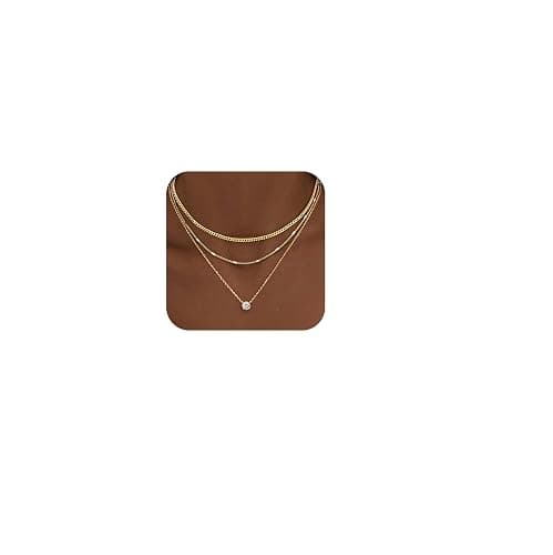 WomenGifts Layered Gold Necklaces for Women, 14K Gold Sterling Silver Plated Dainty Pendant Necklace Set with Cubic Zirconia Circle, Chunky Stackable Cuban Chain Choker, Trendy Personalized Birthstone Jewelry Gift Non Tarnish - Image 1