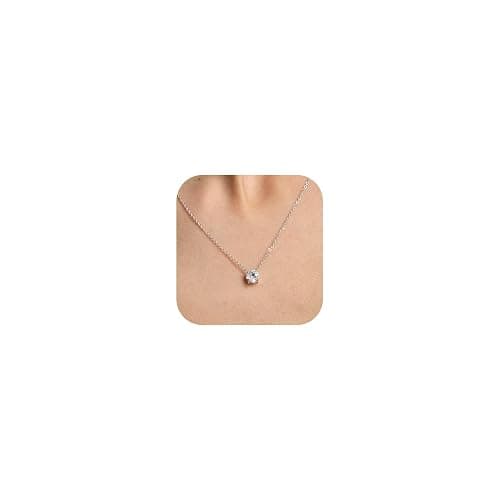 Wssxc Plated Crystal Solitaire 1.5 Carat (7mm) Cubic Zirconia Dainty Choker Necklace | Gold Necklaces for Women - Image 1