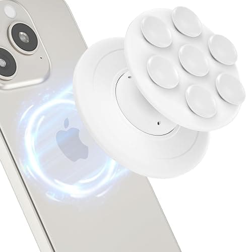 AUROX Magnetic Phone Grip for Magsafe Phone Grips, Magnetic Suction Cup Collapsible Phone Grip Holder for iPhone 17 16 15 14 13 12 Series, Magneticc Silicone Phone Gripp for Videos and Selfies, White - Image 1