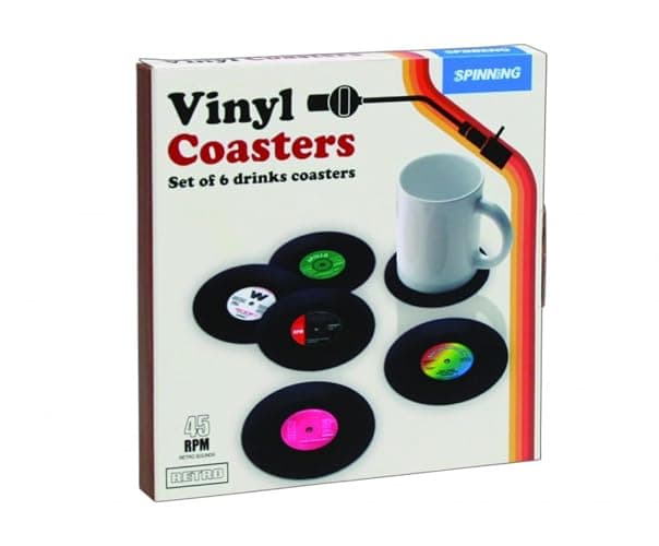 Gift Republic Retro Vinyl Coasters, Cool Drinks Coasters, Great Housewarming Gift, Music Lovers Gift idea - Image 1