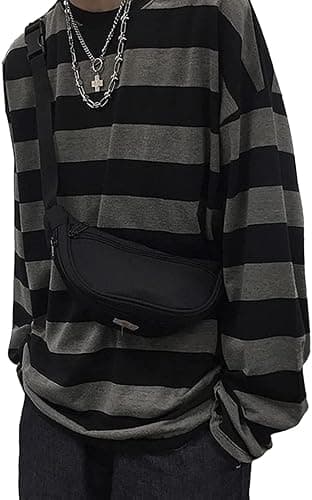 Chvity Womens Harajuku Long Sleeve Oversized T Shirts for Women Casual Crewneck Color Block Stripe Tops - Image 1