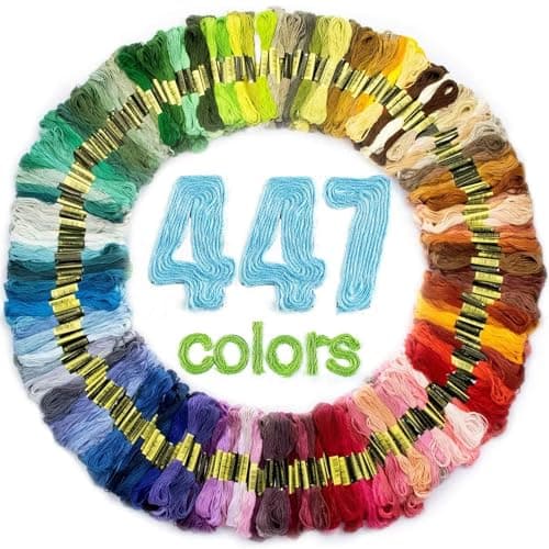 Maxee Embroidery Thread, 447 Colors Per Pack Embroidery Floss,8m Cross Stitch Threads,Friendship Bracelets Floss, Crafts Floss Rainbow Color with Free Embroidery Needles, Floss Bobbins - Image 1
