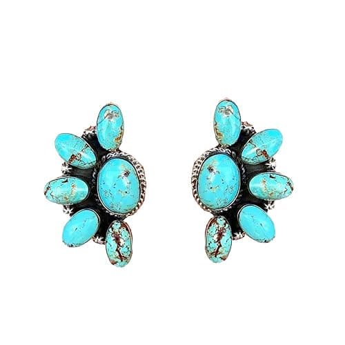 Western Earrings Boho Turquoise Oval Drop Dangle Earrings for Women Beaded Western Flower Teardrop Earrings Vintage Ethnic Alloy Pendant Jewelry Gift - Image 1