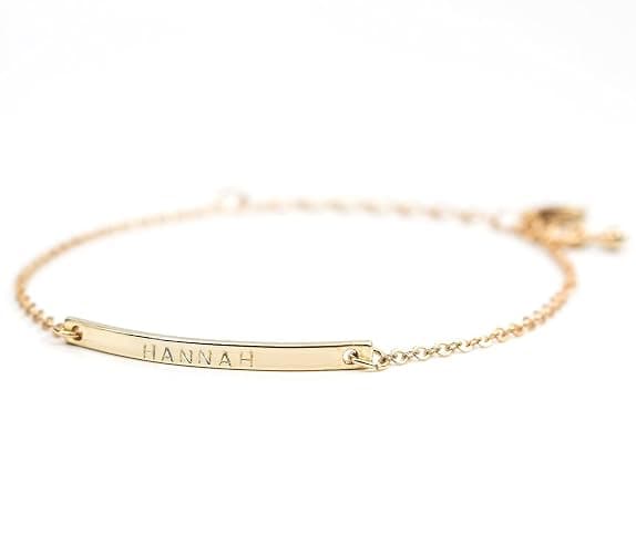 Petite Boutique 16K Gold Your Name Bar Bracelet Personalized gift Gold Plated bar Delicate Hand Stamp Best bridesmaid Wedding Graduation Gift - Image 1