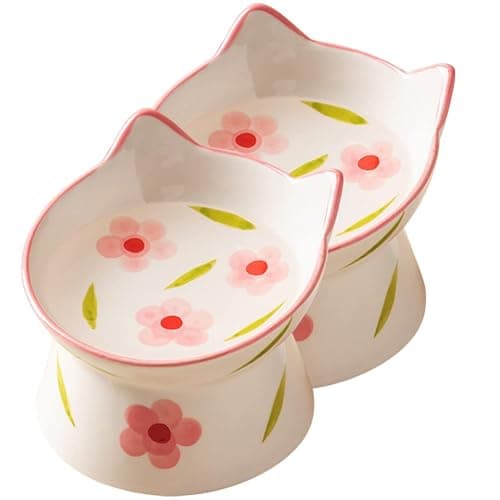 Zerodeko Ceramic Elevated Cat Bowl with Tilted Design 4.5 Inch Raised Pet Feeding Dish for Comfortable Neck Positioning Non-Slip Base Suitable for Small Cats and Dogs - Image 1