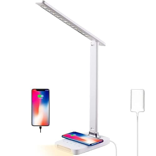 VAVOFO LED Desk Lamp with USB Charger, USB Charging Port, Table Lamp with 5 Brightness Levels Touch Control, 30/60 min Auto Timer, Dimmable Eye-Caring Desk Light for Home Office - Image 1