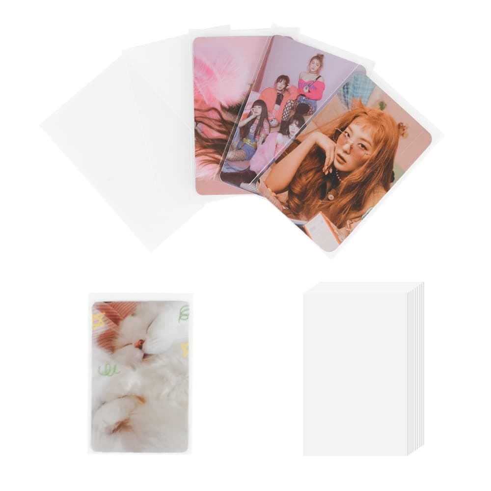 Baskiss 100 Packs Photocard Sleeves, Ultra Thickness 200 Microns Clear Idol Cards Protector Holder Trading Shield Cover for 3 inch Polaroid Kpop Album Photo Card (Unsealable) - Image 1