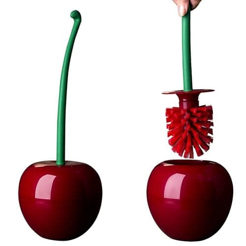 Dora Bridal Toilet Brush and Holder Set, Cherry Toilet Brush Set, Cute Toilet Bow Brush with Long Handle, Bathroom Tool Cleaner Accessories for Cherry Bathroom Decor(1 Brush, 1 Holder) - Image 1