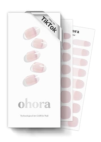 ohora Semi Cured Gel Nail Strips (N Essential French) - White, French, Works with Any UV/LED Lamps, Salon-Quality, Long Lasting, Easy to Apply & Remove - Includes 2 Prep Pads, Nail File & Wooden Stick - N Essential French - Image 1
