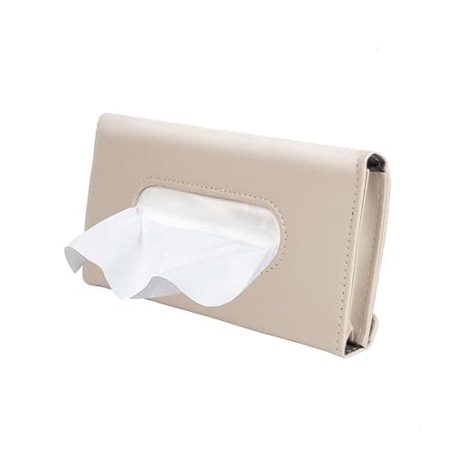 Car Tissue Holder, Sun Visor Napkin Box, Auto Napkin Case with Tissues Refill, Paper Towel Dispenser, Vehicle Interior Accessories Universal for Car SUV Pickup Truck-Beige - Image 1