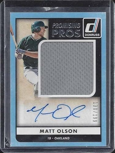 Matt Olson 2016 Donruss Promising Pros A's Prospect Jersey Auto #d 130/199 - Baseball Slabbed Autographed Cards - Image 1