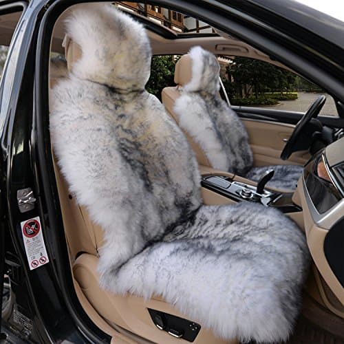 IMQOQ A Pair Genuine Sheepskin Car Seat Covers Luxury Fur Long Wool Car 2 Front Seat Covers Set Winter Warm Universal White Grey - Image 1