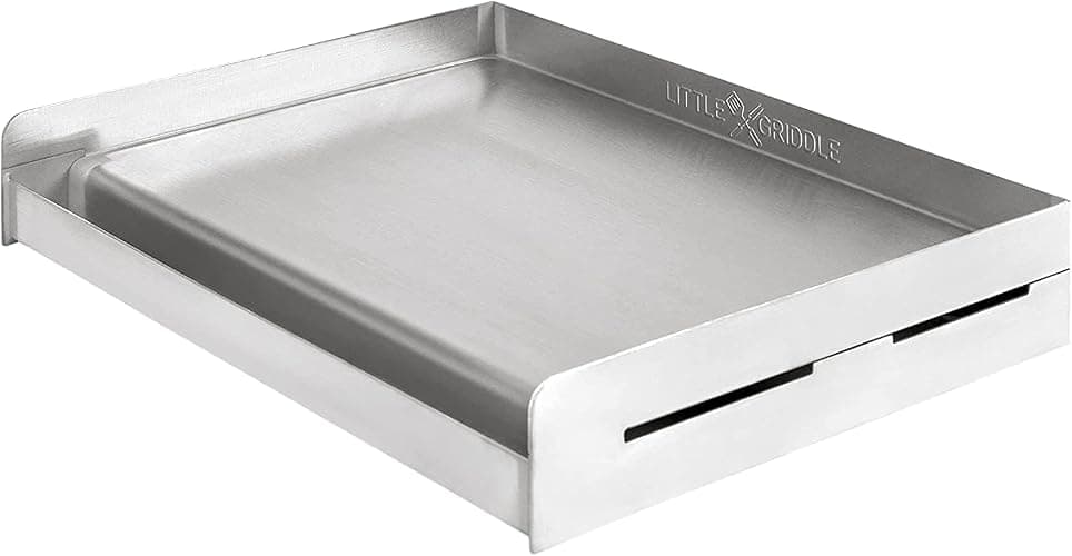 LITTLE GRIDDLE Sizzle-Q SQ180 100% Stainless Steel Universal Griddle with Even Heating Cross Bracing for Charcoal/Gas Grills, Camping, Tailgating, and Parties (18"x13"x3") - Image 1