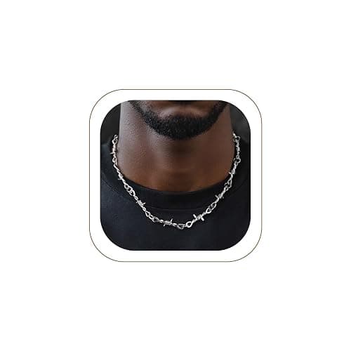 ChainsHouse Barbed Wire Necklace Punk Thorns Chain Necklace for Men Women, 5/6/7/9/12MM Wide Stainless Steel/Black Metal/Gold Plated Hiphop Rock Jewelry, 18-22 Inches - Image 1