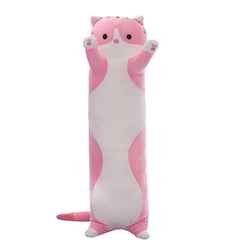 SHINUOER Cute Cat Plush Long Body Pillow – Soft Cartoon Stuffed Animal Doll, Kawaii Cat Plushie Cuddle Toy Gift for Kids, Girls & Girlfriend (Pink, 19.7 Inch) - Image 1