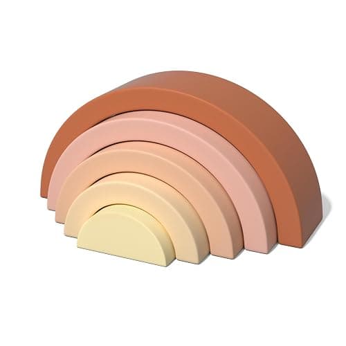 Asweets Wooden Stackable Rainbow Toy, 5 PCS Wooden Building Blocks Set for Baby, Kids and Toddlers, Montessori Rainbow Nesting Puzzle, Enhance Hand-Eye Coordination, Cognitive Development, Pink - Image 1