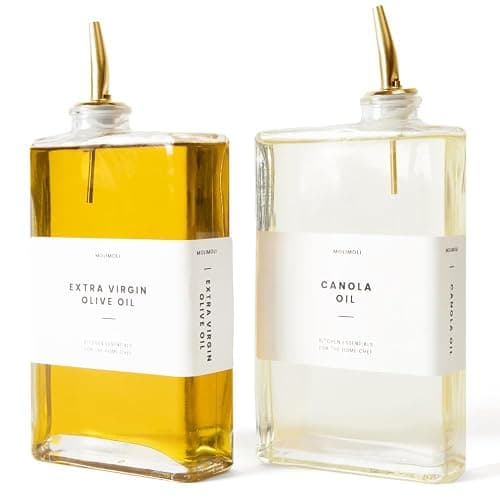 Molimoli Olive Oil Dispenser Bottle for Kitchen, Automatic Pourer, Glass Thin Bottle Dispenser for Kitchen, Olive Oil Cruet, | Set of 2 - Gold - Gold - 350ml, Set of 2 - Image 1