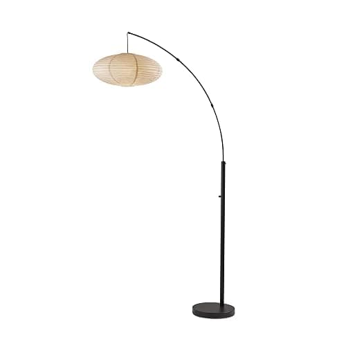 Adesso Floor Lamp, Black & Off-White Paper, Overhead Light, 80” | Corinne 100W Arc Floor Lamp with Oval Shade and Rotary Switch for Living Room, Nursery, Bedroom, or Office Lighting - Image 1