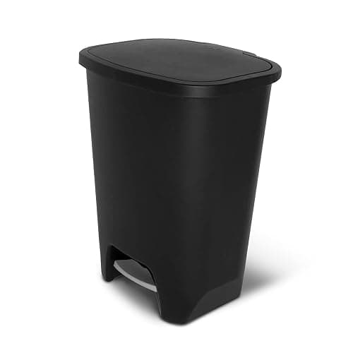 Glad 20 Gallon Trash Can - Plastic Kitchen Waste Bin with Odor Protection of Lid - Hands Free with Step On Foot Pedal and Garbage Bag Rings, Black - Image 1