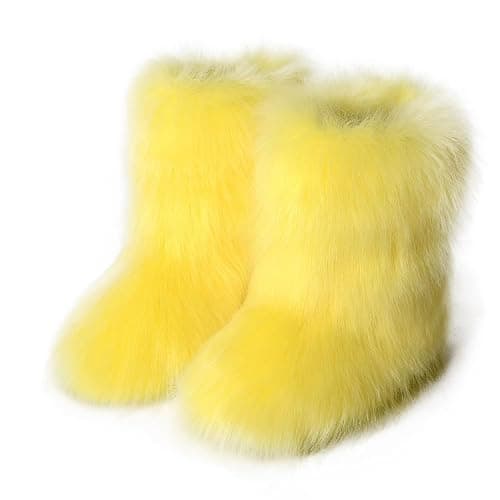 eileen UU Women's Faux fur Boot Furry Fluffy Short Snow Boot Mid-Calf Boots Warm Comfortable Outdoor Flat Shoes - Image 1