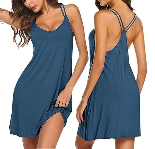 Ekouaer Women's V Neck Sleeveless Nightgown - Image 1