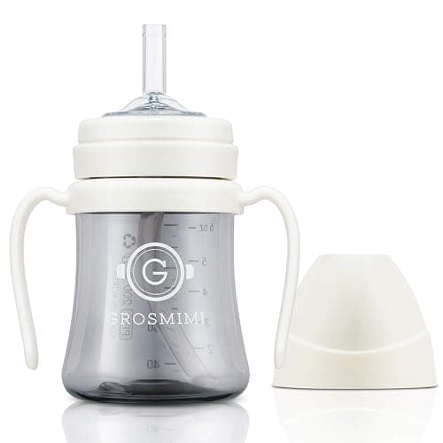GROSMIMI Spill Proof no Spill Magic Sippy Cup with Straw with Handle for Baby and Toddlers, Customizable, PPSU, BPA Free 6 oz (White) - White - Image 1