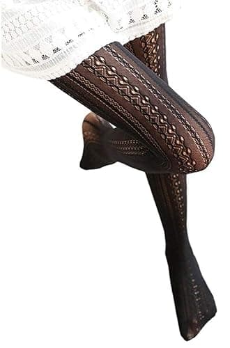SurBepo Women Fishnet Hollow Out Knitted Patterned Thick Warm Stockings Tights Vertical Strips Pantyhose For Female - Image 1