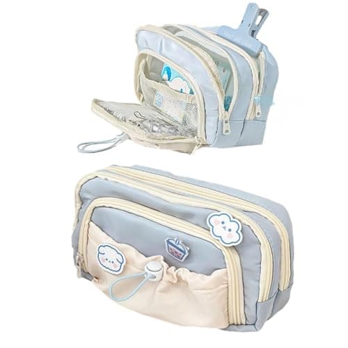 irLocy Cute Aesthetic Pencil Case Kawaii Pencil Case with Kawaii Pins Large Pencil Pouch Holder Preppy Supplies (blue) - Image 1