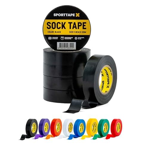 SPORTTAPE 6 Rolls Sock Tape - Black - 1.9cm x 20m | PVC Insulating Tape for Football, Soccer & Rugby - Holds up Football Socks, Shin Pads & Shin Guards | Secures Lifting Blocks, Boots & Ears - Image 1