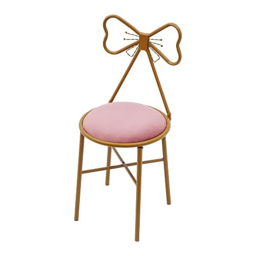 Vanity Chair Stool, Velvet Flannel Cushion Butterfly Dressing Chair, Floor Standing Makeup Butterfly Accent Backrest Chairs with Leg for Living Room, Bedroom, Vanity, Office, Reading Nook (Deep Pink) - Image 1