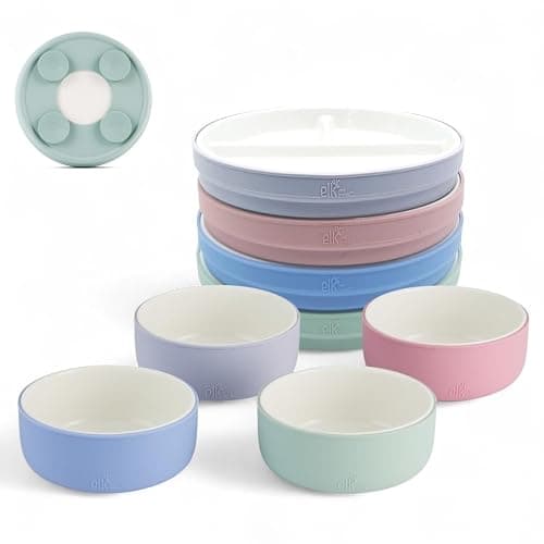 Elk and Friends Kids Porcelain Mealtime Bundle | Suction Sleeves | 6.7" Plates & Bowls | 8 Pcs | Microwave & Dishwasher Safe - Image 1
