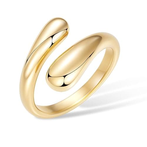 Poxtex Non Tarnish Gold Chunky Rings for Women, Gold Statement Dome Rings Stacking Silver, Adjustable Mens Eternity Wedding Band Mixed Metal Jewelry Size 3-13 - Image 1