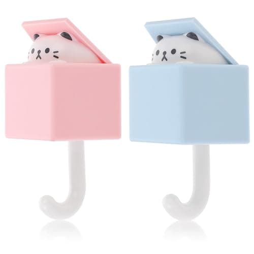 Dimeho Cute Cat Key Hook, Creative Adhesive Coat Hook Wall Mounted Adhesive Cat Hook for Coat, Scarf, Hat, Towel,Key, Bag Wall Hanging Decorations(2 Pack) - Image 1