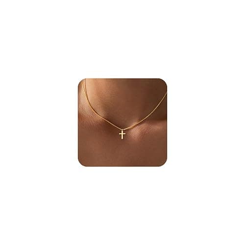 DEARMAY Dainty Cross Necklace for Women, Dainty 14k Gold Filled/Silver Cross Necklaces Simple Layered Small Cross Choker Necklace Thin Chain Necklaces Aesthetic Jewelry for Women Gift - 2-gold box chain cross necklace - Image 1