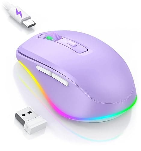 Wireless Mouse Jiggler - LED Wireless Mice with Build-in Mouse Mover, Rechargeable Moving Mouse for Laptop with Undetectable Random Movement Keeps Computers Awake - Purple - Image 1