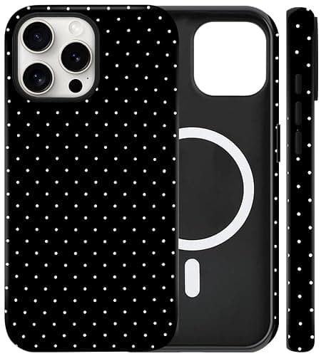 flewfun Magnetic for iPhone 16 Pro Max Case Cute Polka Dot Phone Case, Shockproof Slim TPU and Hard PC Protective Phone Cover Compatible with MagSafe Designed for Women Girls, Black - Image 1