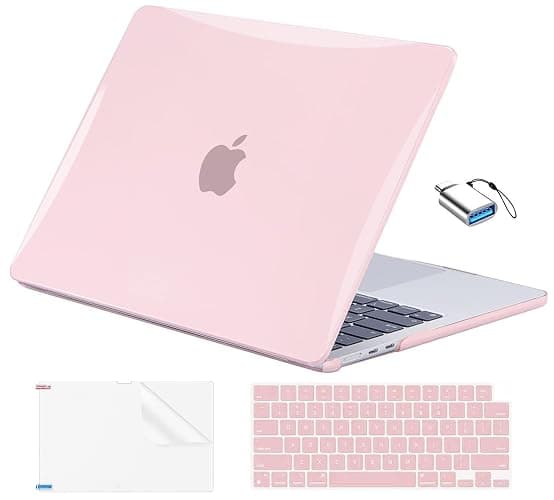 EooCoo Case Compatible with MacBook Air 13 inch M4 2025 2024 2023 2022 M3 M2 A3240 A3113 A2681, Pink Air 13.6" Laptop Hard Shell Case + Keyboard Skin Cover + Screen Protector, Crystal Pink - Image 1