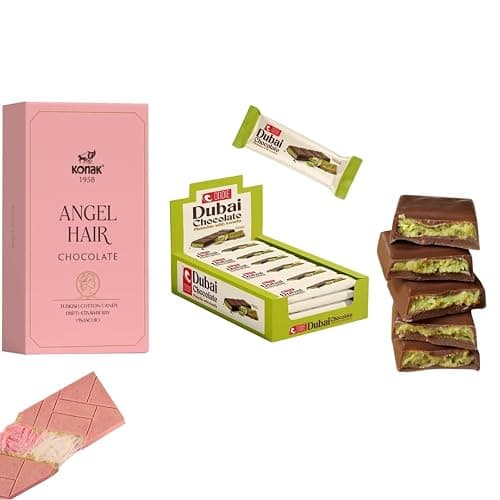 Angel Hair & Mini Dubai Chocolate Bar – Dubai Chocolate Pistachio 1.43 lb (Pack of 24) + Chocolat Cotton Candy Bar 170g (5.9 oz) – Luxury Assorted Sweets with Strawberry & Pistachio – Holiday, Birthday, Celebration Treat (1-Pack) - Image 1